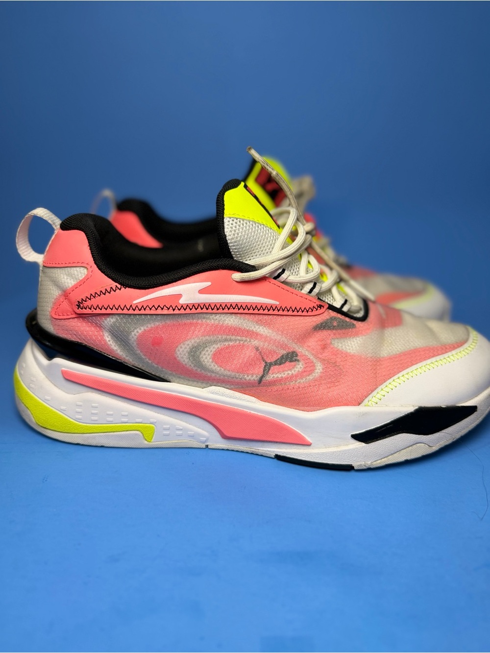 Puma Women’s Pink and Neon Yellow Mesh Running Sneakers